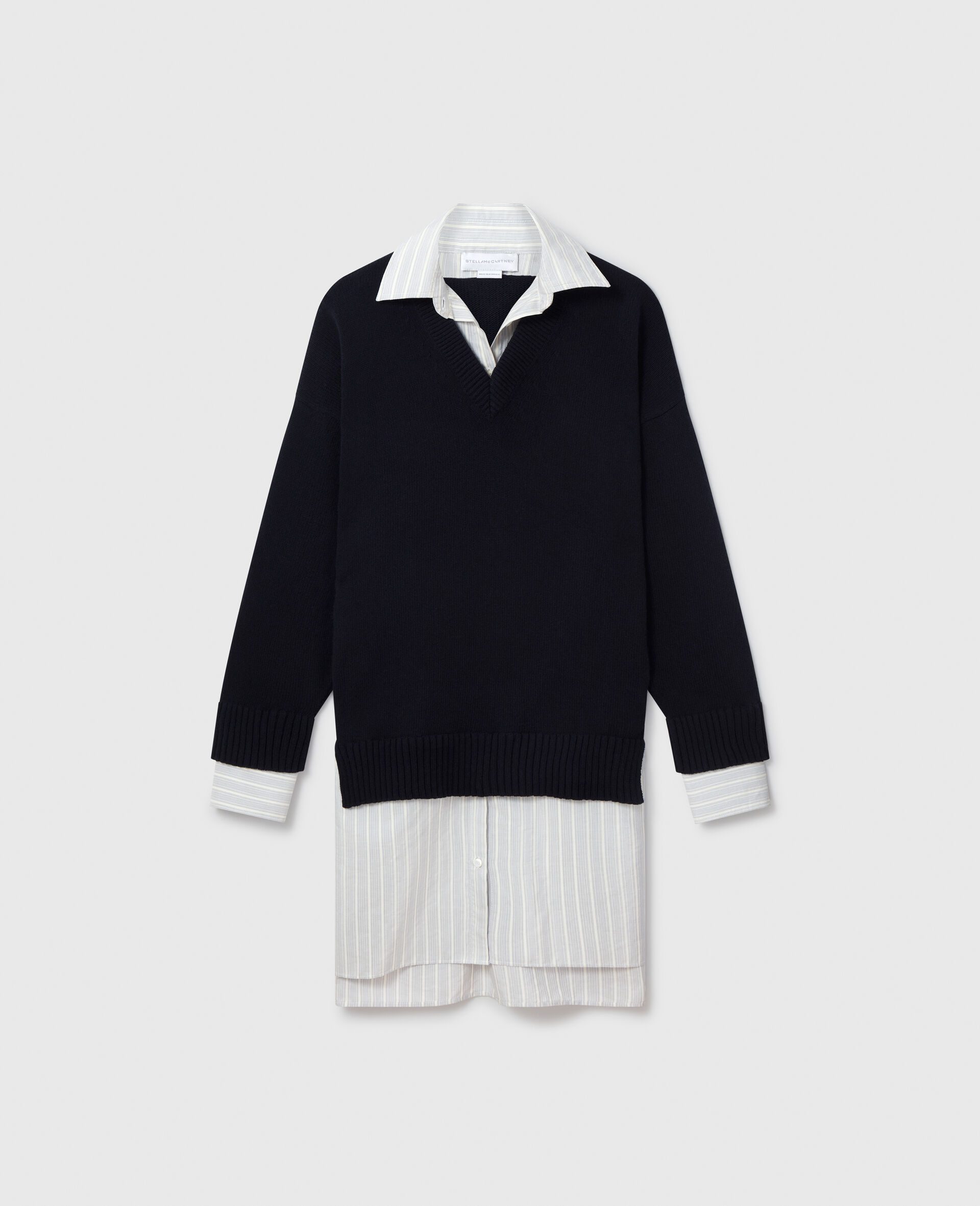 Crewneck Jumper Shirt Dress-Blue-large image number 0